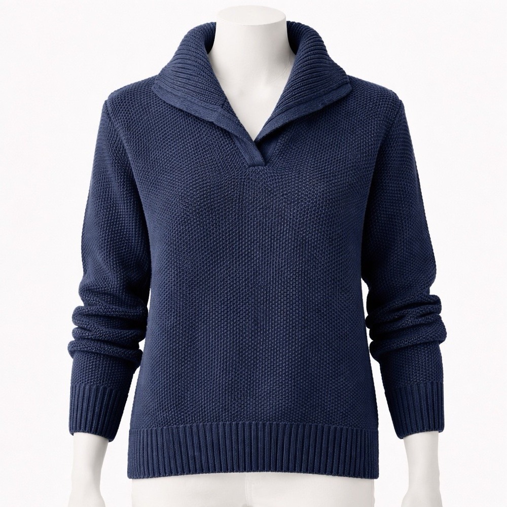 Lauren Ralph Lauren Shawl Collar Fisherman Knit Sweater Navy Blue‎ Size L Large